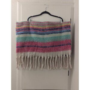 Free People Multicolor Striped Fringe Throw Blanket 100% Polyester Soft & Cozy